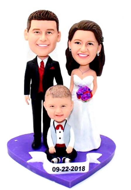 Custom cake topper happy family of three figurines cake topper